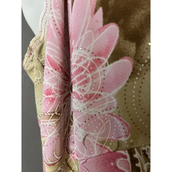 MKM Designs Dress Womens 1X Pink Brown Paisley Spaghetti Strap Bow Made USA - Picture 5 of 12